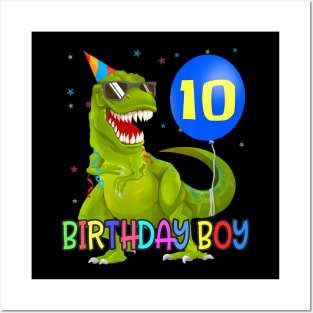 10 Years T-Rex Dino Boy 10Th Birthday Party Posters and Art